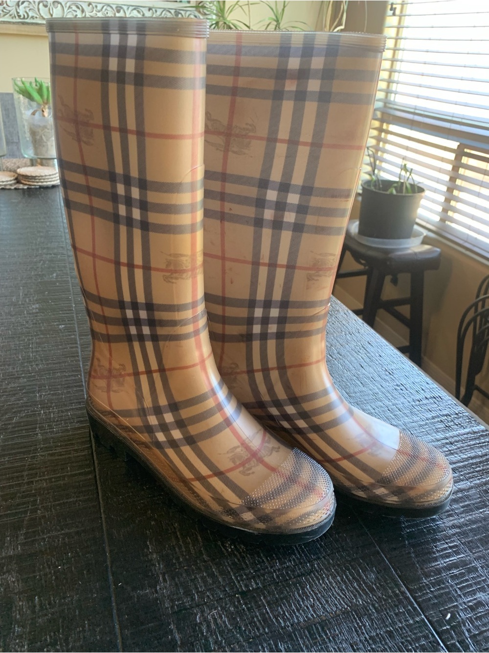 Burberry Tan Nova Check Waterproof Rain Boots - Picture 2 of 6